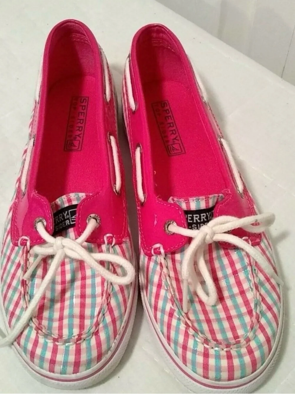 Sperry Kids Hot Pink Plaid Moccasins